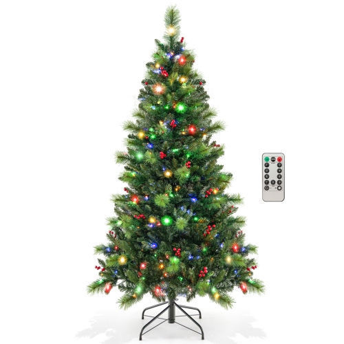 Costway 6FT Pre-Lit Artificial Christmas Tree 9 Lighting Modes w/ 300 LED Lights & Timer