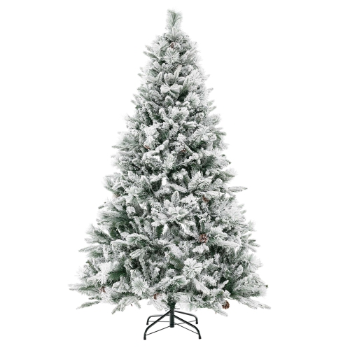 Costway 6 FT Pre-Lit Snow Flocked Christmas Tree Hinged Xmas Tree with 8 Modes 240 Lights