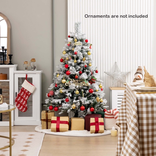 Costway 4.5 FT Pre-Lit Snow Flocked Christmas Tree Hinged Xmas Tree with 8 Modes 160 Lights
