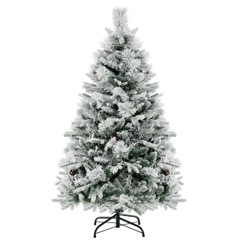 Costway 4.5 FT Pre-Lit Snow Flocked Christmas Tree Hinged Xmas Tree with 8 Modes 160 Lights