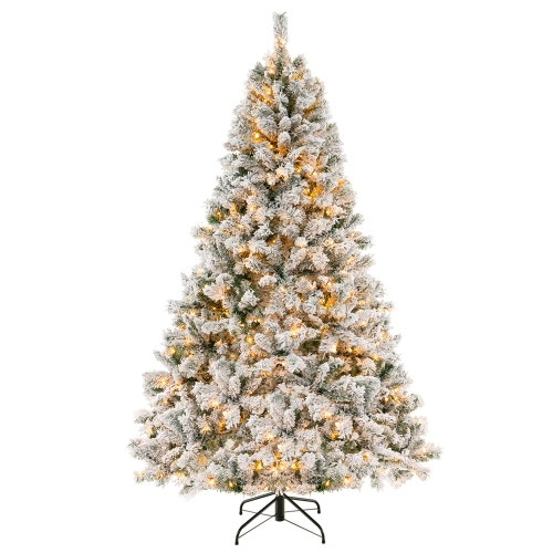 Costway 7 FT Pre-Lit Christmas Tree 3-Minute Quick Shape Flocked Decor with 450 LED Lights