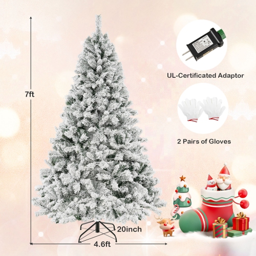 Costway 7 FT Pre-Lit Christmas Tree 3-Minute Quick Shape Flocked Decor with 450 LED Lights