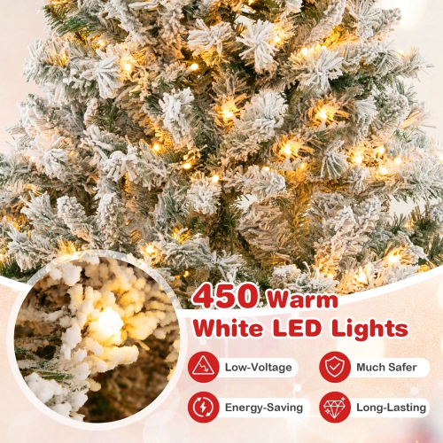 Costway 7 FT Pre-Lit Christmas Tree 3-Minute Quick Shape Flocked Decor with 450 LED Lights