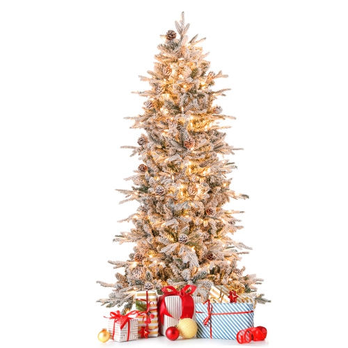 Costway 6 FT Pre-Lit Christmas Tree Snow Flocked Hinged with 715 Branch Tips & 210 Lights