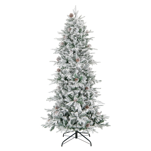 Costway 6 FT Pre-Lit Christmas Tree Snow Flocked Hinged with 715 Branch Tips & 210 Lights