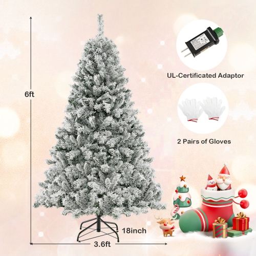 Costway 6 FT Pre-Lit Christmas Tree 3-Minute Quick Shape Flocked Decor with 300 LED Lights