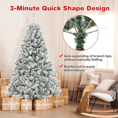Costway 6 FT Pre-Lit Christmas Tree 3-Minute Quick Shape Flocked Decor with 300 LED Lights