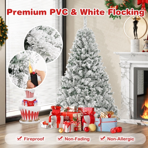 Costway 6 FT Pre-Lit Christmas Tree 3-Minute Quick Shape Flocked Decor with 300 LED Lights