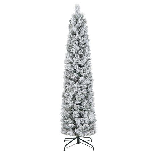 Costway 6 FT Pre-Lit Slim Christmas Tree Flocked Decoration with Pine Needles & Lights
