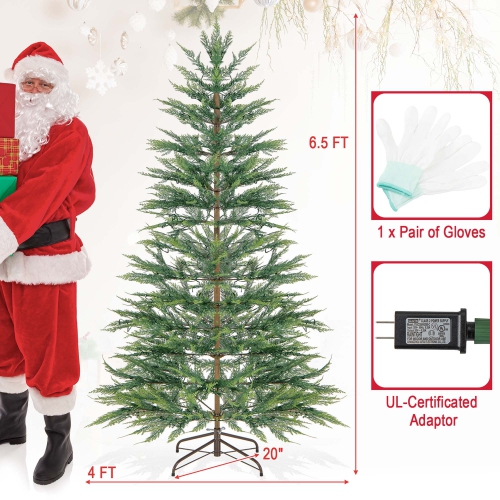 Costway 6.5 FT Pre-Lit Christmas Tree Hinged with 470 PE Branch Tips Timer & 430 Lights