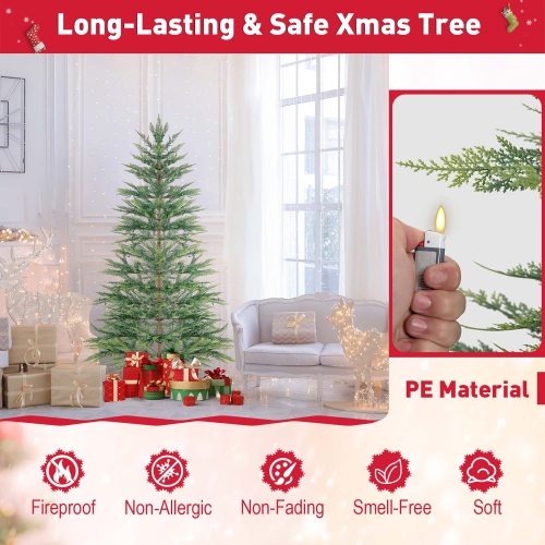 Costway 6.5 FT Pre-Lit Christmas Tree Hinged with 470 PE Branch Tips Timer & 430 Lights