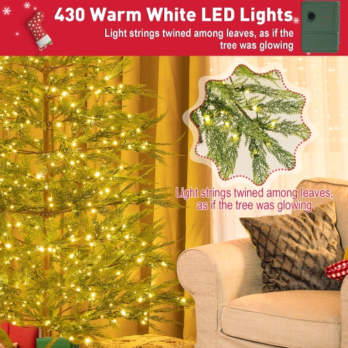 Costway 6.5 FT Pre-Lit Christmas Tree Hinged with 470 PE Branch Tips Timer & 430 Lights