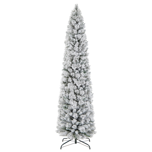 Costway 7 FT Pre-Lit Slim Christmas Tree Flocked Decoration with Pine Needles & Lights