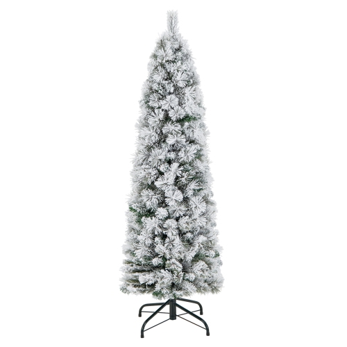Costway 4.5 FT Pre-Lit Slim Christmas Tree Flocked Decoration with Pine Needles & Lights