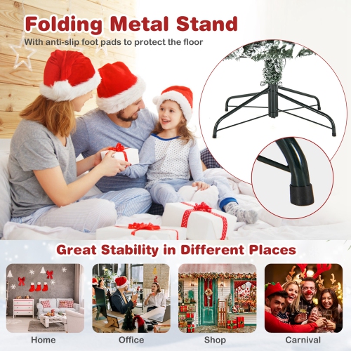 Costway 7.5 FT Pre-Lit Christmas Tree Snow Flocked Hinged 1107 Branch Tips & 350 Lights