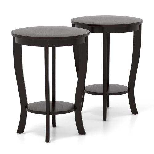 Costway 2 PCS 2-Tier End Table 18" Round Compact Sofa Side Nightstand with Storage Shelf