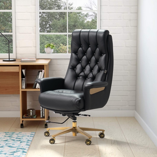 Kinnls Cellier Massage Office Chair,Genuine Leather Modern Home Executive Chairs for Office Desks Elegant Comfort Recliner,Adjustable Height Tilt Lock