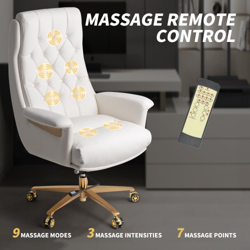 Kinnls Cellier Massage Office Chair,Genuine Leather Modern Home Executive Chairs for Office Desks Elegant Comfort Recliner,Adjustable Height Tilt Lock