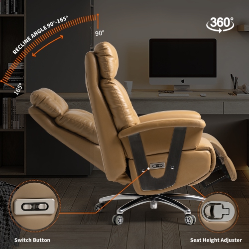 Fauteuil inclinable électrique Freya Kinnls, fauteuil de bureau entièrement inclinable, moderne, fauteuil de direction, dossier haut, cuir véritable,