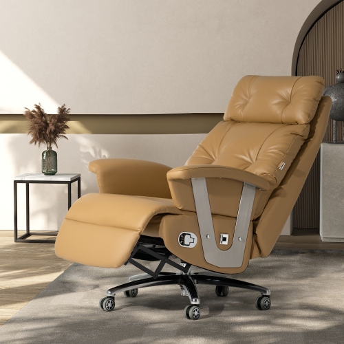 Fauteuil inclinable électrique Freya Kinnls, fauteuil de bureau entièrement inclinable, moderne, fauteuil de direction, dossier haut, cuir véritable,