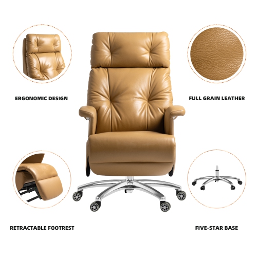 Fauteuil inclinable électrique Freya Kinnls, fauteuil de bureau entièrement inclinable, moderne, fauteuil de direction, dossier haut, cuir véritable,