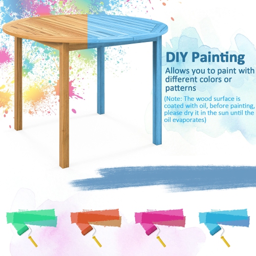 Gymax 5 PCS Patio Dining Set Round Acacia Wood Table 4 Cushioned Wicker Armchairs