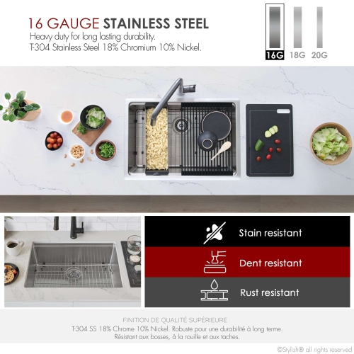 Stylish Krypton Dual-Mount 31" Single-Bowl Stainless Steel Workstation Kitchen Sink S-131W