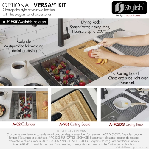 Stylish Krypton Dual-Mount 31" Single-Bowl Stainless Steel Workstation Kitchen Sink S-131W