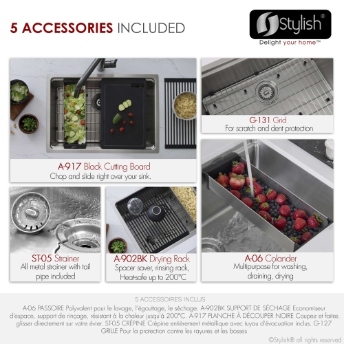 Stylish Krypton Dual-Mount 31" Single-Bowl Stainless Steel Workstation Kitchen Sink S-131W