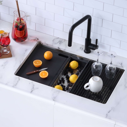 Stylish Boron Dual-Mount 30" Double-Bowl Stainless Steel Workstation Kitchen Sink S-230W