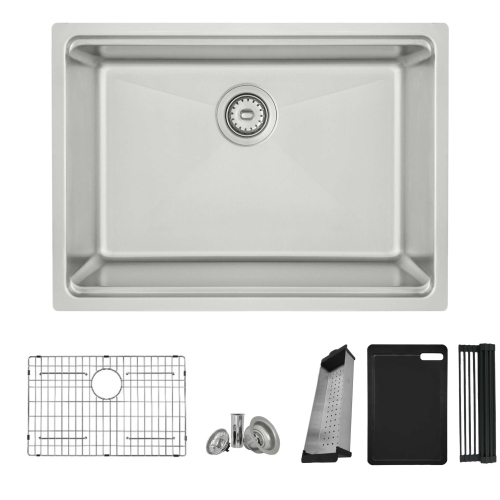 Stylish Argon Dual-Mount 27" Single-Bowl Stainless Steel Workstation Kitchen Sink S-127W