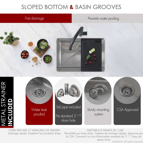 Stylish Argon Dual-Mount 27" Single-Bowl Stainless Steel Workstation Kitchen Sink S-127W