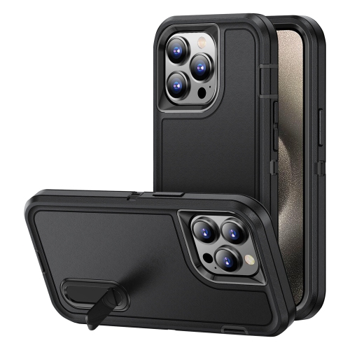 Image 1 de 5.. Étui rigide ajusté Defender de Supershield avec support arrière pour iPhone 15 Pro Max - Noir