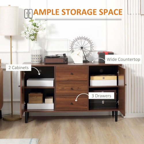 HOMCOM Kitchen Storage Cabinet, Vintage Sideboard Buffet Cabinet, Coffee Bar with 2 Doors, 3 Drawers, Adjustable Shelves and Wood Legs, Retro Buffet