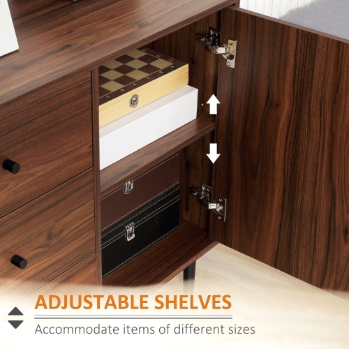 HOMCOM Kitchen Storage Cabinet, Vintage Sideboard Buffet Cabinet, Coffee Bar with 2 Doors, 3 Drawers, Adjustable Shelves and Wood Legs, Retro Buffet