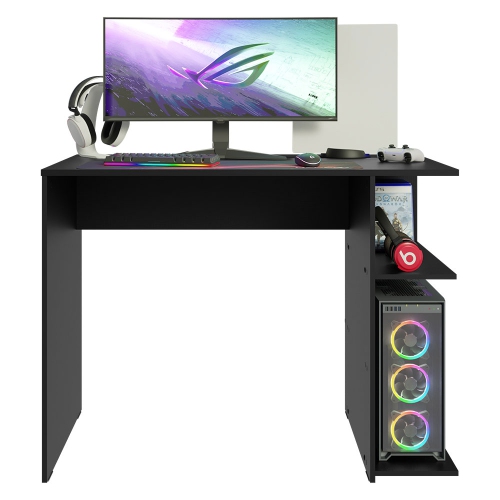 Madesa Gaming Computer Desk 39 Inch with 2 Shelves and Headphone Hanger Wooden Sturdy Home Office Table for Kids and Adults - Black