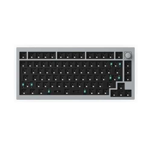 Clavier de mécanicien Keychron Q1 V2 Hotswap - RVB - cadre en aluminium - Gris - avec bouton - base - disposition 75 % - Windows Mac OS