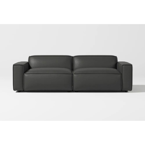 Valencia Nathan Full Aniline Leather Modular Sofa with High Density Foam and Feather Down, Loveseat, Black Color