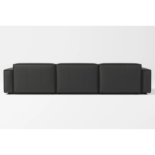 Valencia Nathan Full Aniline Leather Modular Sofa with High Density Foam and Feather Down, Three Seats with Left Chaise, Black Color