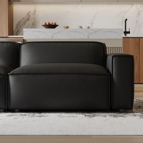 Valencia Nathan Full Aniline Leather Modular Sofa with High Density Foam and Feather Down, Three Seats with Left Chaise, Black Color