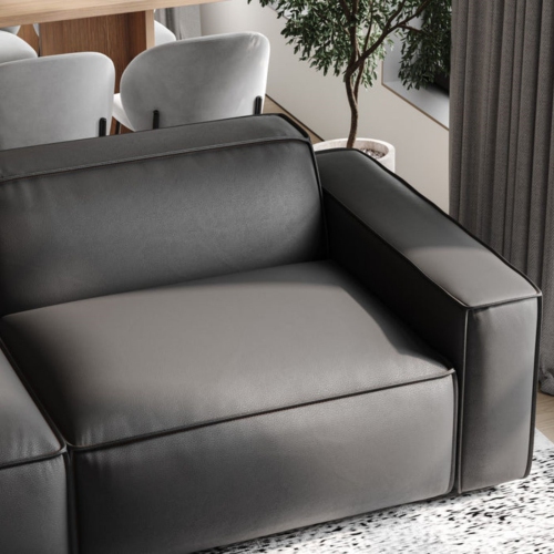 Valencia Nathan Full Aniline Leather Modular Sofa with High Density Foam and Feather Down, Three Seats with Left Chaise, Black Color