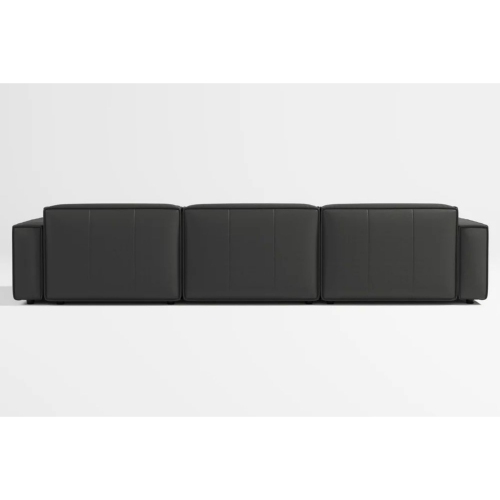 Valencia Nathan Full Aniline Leather Modular Sofa with High Density Foam and Feather Down, Three Seats with Right Chaise, Black Color