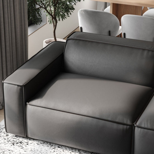 Valencia Nathan Full Aniline Leather Modular Sofa with High Density Foam and Feather Down, Three Seats with Right Chaise, Black Color
