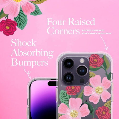 Rifle Paper Co. iPhone 14 Pro Case [Works with Wireless Charger] [10FT Drop Protection] Cute iPhone Case 6.1"