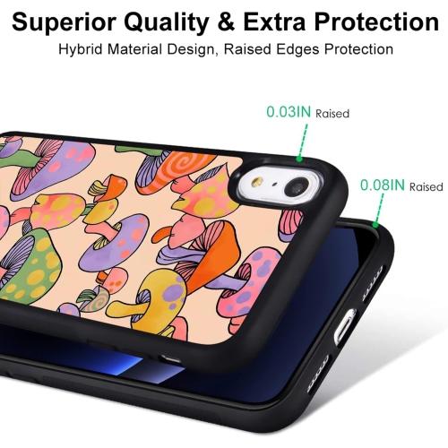 for iPhone XR Girls Women Mushroom Case Color Block Print Soft TPU Hard Back Shockproof Anti-Scratch Protective