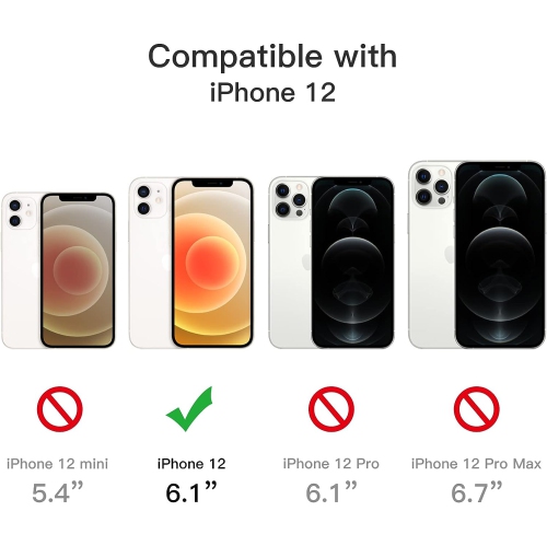 Étui 3-en-1 pour iPhone de 12 6,1 po, paquet de 2 protecteurs d'écran et paquet de 2 protecteurs d'objectif pour appareil photo,