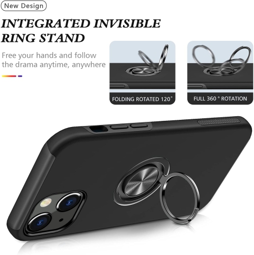 iPhone 13 Mini Case, Design for iphone13mini Phone Case with Screen Protector Ring Holder,Stand Kickstand Slim