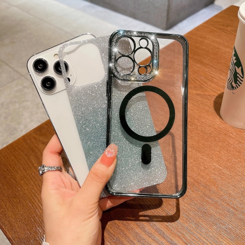 Designed for iPhone 13 Magnetic Glitter Case, Luxury Plating Cute Bling Diamond Inlay Phone Cover Compatible