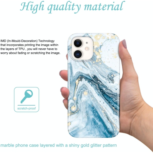 Gold Sparkle Glitter Case Compatible with iPhone 12 Mini Marble Design Slim Shockproof TPU Soft Rubber