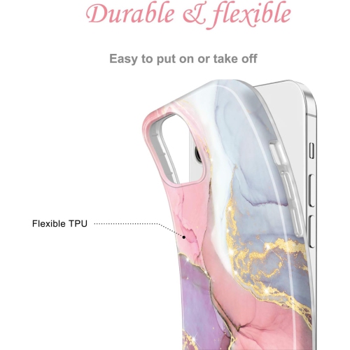 Gold Sparkle Glitter Case Compatible with iPhone 12 and iPhone 12 Pro Marble Slim Shockproof TPU Soft Rubber